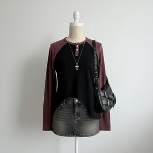 Bluenotes Men Black and Muted Plum Long Sleeve Button Top